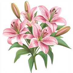 Fototapeta premium Vibrant Pink Lilies with Buds in Elegant Floral Arrangement Design
