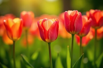 Vibrant tulips blooming in a lush spring garden , bloom, natural beauty, outdoor scene