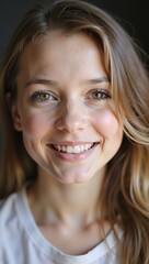 Girl beams, studio portrait
