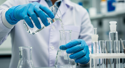 Fototapeta premium Chemical experiment in laboratory science research facility action shot professional environment close-up view experimentation and discovery