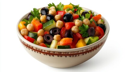Fresh Colorful Vegetable Salad with Chickpeas and Olives