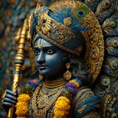 Obraz premium Divine celebration of lord vishnu in vivid artwork cultural setting digital illustration spiritual realm