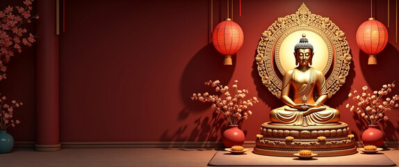 Elegant Buddha Purnima Festival Display: High-Resolution Photostock Imagery Showcasing Dignified Ceremonial Aesthetics and Refined Cultural Motifs for Prestigious Showcases