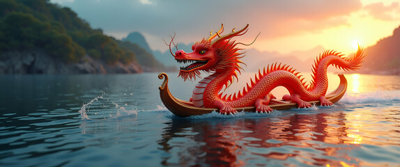 Dragon Boat Festival: A Fusion of Modern Engineering and Traditional Artistry in Striking Watercraft Imagery - Premium Photo Stock Concept with Left Space
