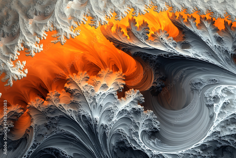 Fototapete abstract fractal art with orange and gray tones resembling clouds and organic structures design elem