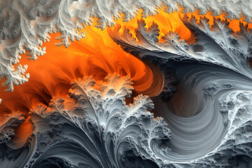 Abstract fractal art with orange and gray tones resembling clouds and organic structures design element