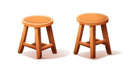 Professional Cartoon Vector Illustration of Isolated Wooden Stool for Creative Design Projects