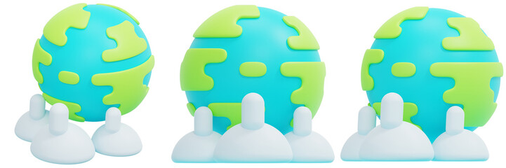 Set of Planets 3d Render Icon Illustration