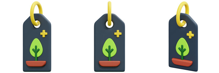 Set of Dark Gray Plant Tags 3d Render Icon Illustration