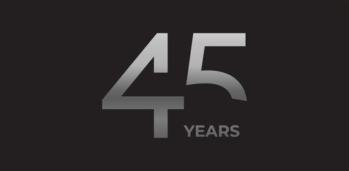 Obraz premium Sharp angled number 45 years in silver, strong geometric logo reflects experience, achievement. Corporate badge for 45-year milestones, commemorative branding. Vector illustration.