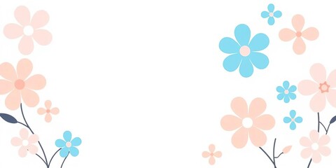 Elegant pastel floral desk mat pattern; light gray background, peach & blue simple flower shapes,  vector,  summer