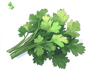 Fresh Green Cilantro Bunch on White Background for Culinary Use
