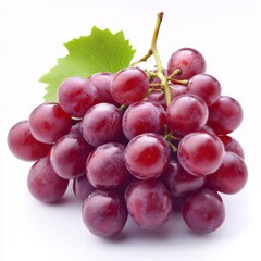 Fototapeta premium Fresh Red Grapes Bunch on Light Background with Green Leaf