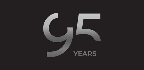 95 years milestone branding, anniversary logo in gradient metallic, evokes legacy, strength, excellence. Modern event design, brand legacy celebrations, institutional heritage. Vector illustration.