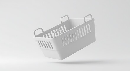 Empty Plastic Basket Floating Against White Background
