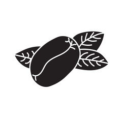 Coffee bean silhouette with leaves.