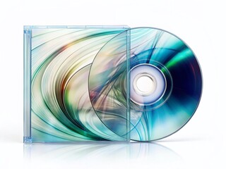 Double Exposure: CD in Case, Abstract Music Media, White Background Stock Photo