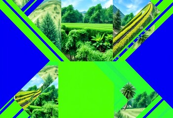 Editable green & blue square banner templates with stripe design, perfect for social media & web ads Vector illustration, photo collage ready, minimal, promotional