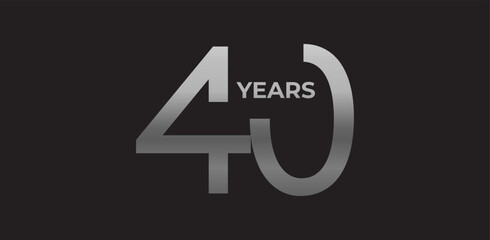 Sharp angled number 40 years in silver, strong geometric logo reflects experience, achievement. Corporate badge for 40-year milestones, commemorative branding. Vector illustration.