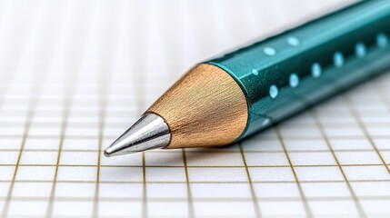 Pencil on paper. Tip focused, grid background, close-up