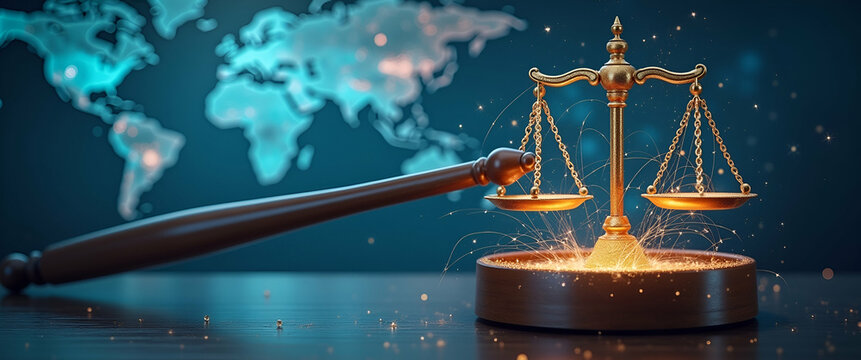 Enforcement of trade laws depicted with powerful visuals highlighting strict regulatory oversight and comprehensive legal frameworks ensuring market fairness in  Photo Stock  Concept  and empty space 