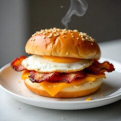 hamburger with egg on a plate