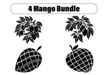 Four Mango Illustrations Bundle of Black and White Mango Designs © Stromlab-3