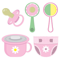 Vector clipart of children's icon elements isolated on a white background.