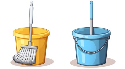 Professional Cartoon Vector Illustration of Mop and Pail for Cleaning Purposes
