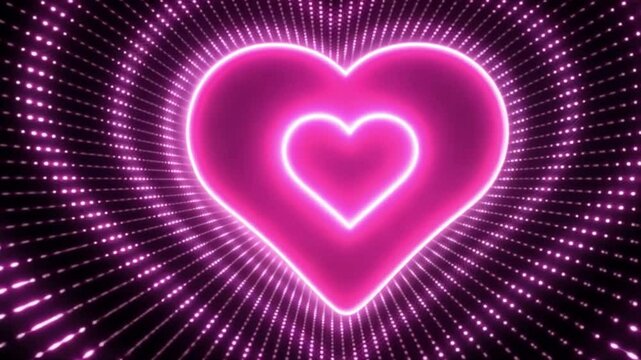 Glowing Neon Heart in a Tunnel of Lights: A Symbol of Love and Affection