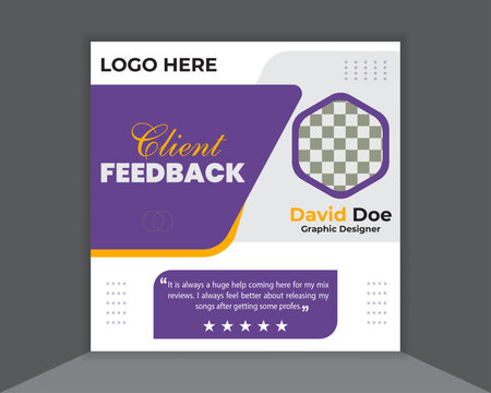 Creative professional customer feedback, client review, and quote presentation social media post template.