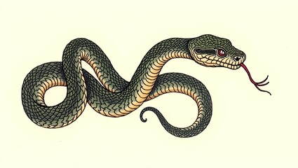 Obraz premium Detailed Illustration of a Patterned Serpent with Open Mouth