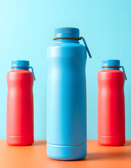 shimmering azure hydration containers, flat design. with white shades