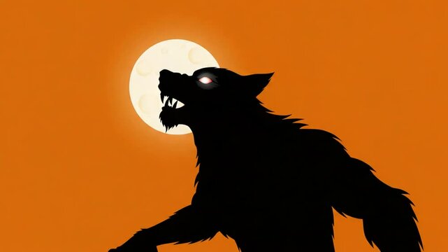 Canine silhouette howling at moon with red eyes in the dark night vector