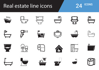Real Estate Icons set Property, Home, Rent, Sale, Realtor, Investment, Building, Apartment, Mortgage, Lease, Contract, Location, Housing, Agent, House, Deal, Map, Buyer, Seller, Loan, Ownership, Key
