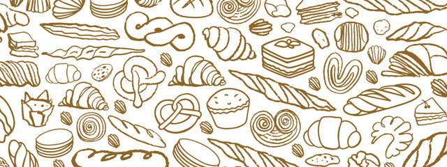 Isolated vector set of Bakery. Hand drawn and chalked cookies, barolls, pies, cakes, pastries, croissants.. Vintage template with pastries sketch. Fresh bakery. Shop. Template.
