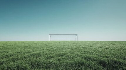 Vibrant soccer field under clear blue sky with bright green grass and white goalposts offers a serene and inviting atmosphere for play