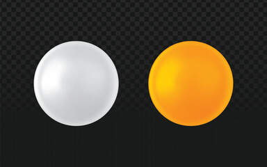 Realistic vector graphic of white and golden orange spheres or balls. Isolated glossy objects perfect for design projects, icons, abstract compositions, or as basic geometric elements. 