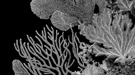 A drawing of a coral reef with a variety of plants and animals