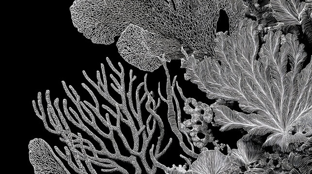 A drawing of a coral reef with a variety of plants and animals
