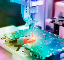 robot drill machine tool at pcb board industrial manufacture factory