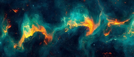 Obraz premium Cosmic Nebula, fiery swirls, space, background