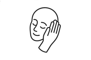 Line drawing of a serene face with a hand gently resting on the head expressing tranquility and calmness during meditation practice