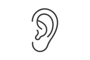 Outline of a human ear portrayed simply in a minimalistic style showcasing hearing anatomy and structure
