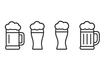 Various types of beer mugs and glasses displayed in a clean layout with frothy tops