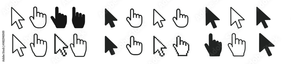 Poster collection of various cursor designs for digital interfaces displayed in a grid format showcasing di