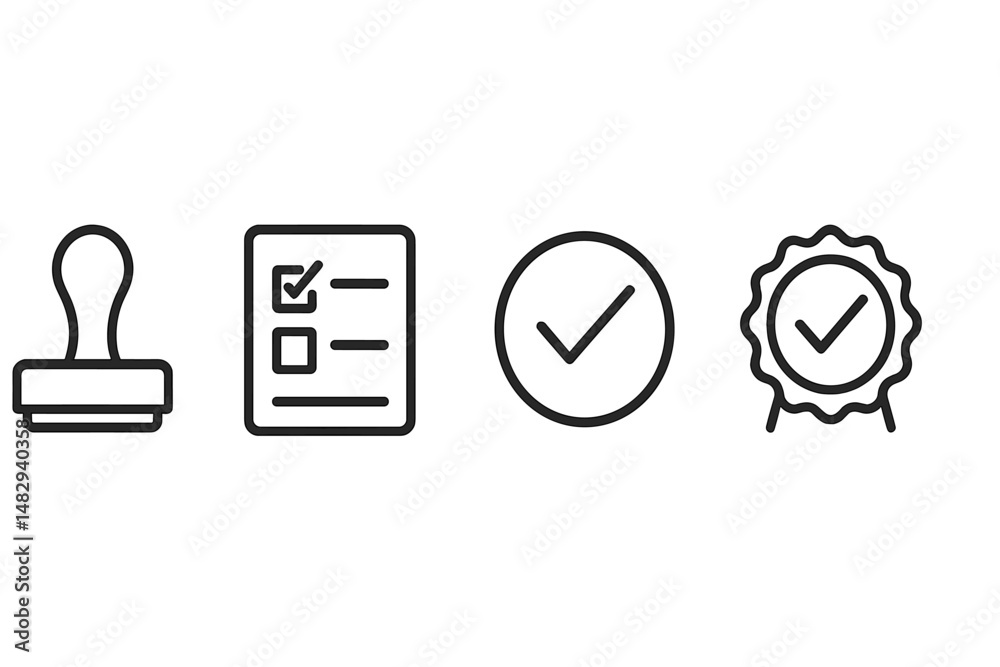 Wall mural icons representing approval and verification in a simple design on a white background