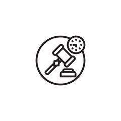 A gavel and sound block are encircled, with a clock icon nearby, suggesting an impending legal decision, auction deadline, or time-sensitive judgment.