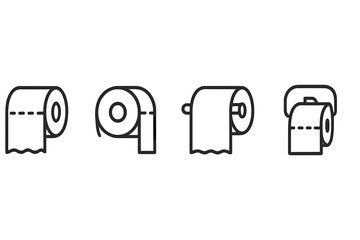 Different styles of toilet paper rolls displayed in a minimalistic layout showcasing various orientations and formats