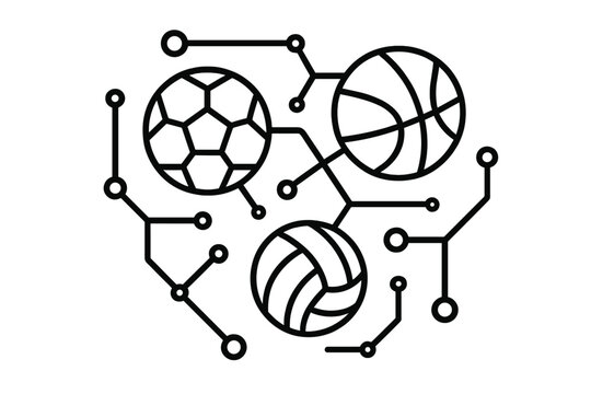 Sports balls connected by technology in a modern design showcasing a blend of athletics and innovation